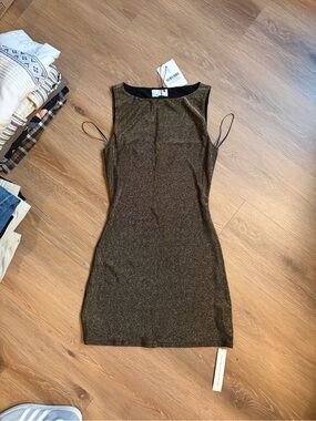 Reformation Shimmer Mini Dress in Metallic Gold